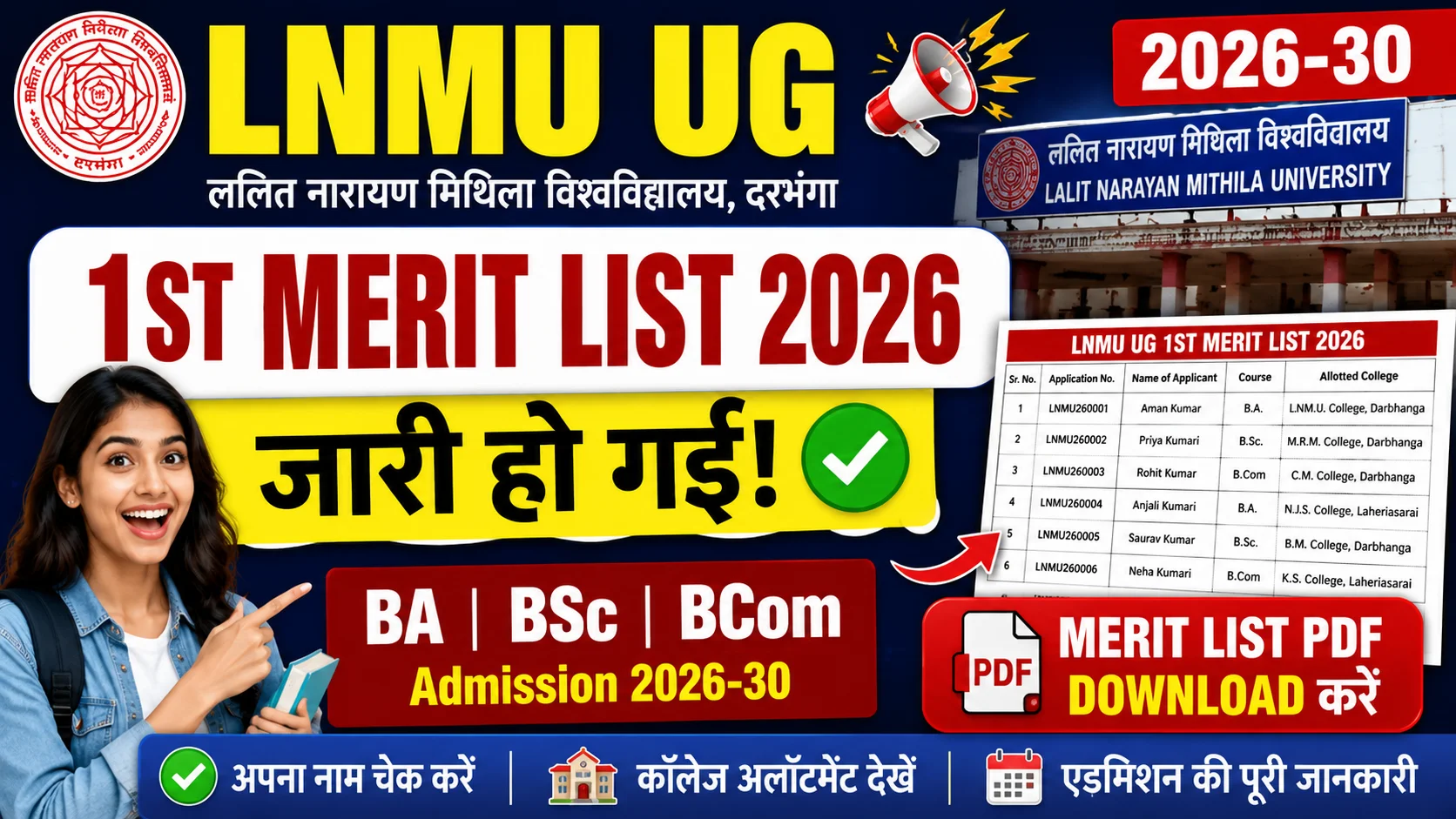 LNMU UG 1st Merit List 2026